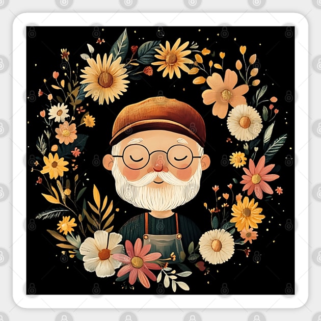 Cozy Grandpa Art – Heartwarming Vintage Illustration Sticker by TuncGK